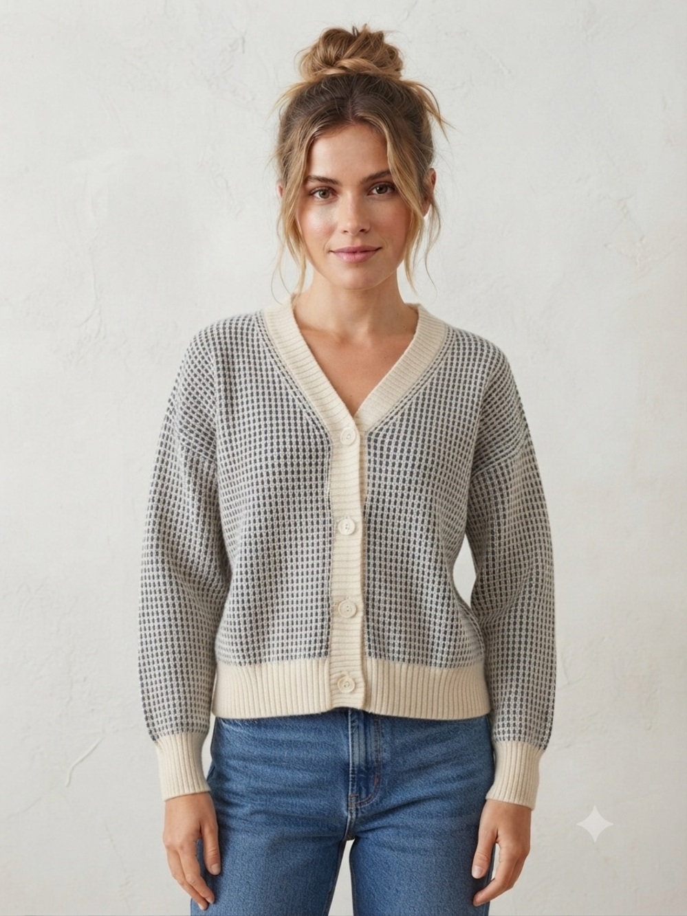 Levi's Blue and Cream Button-Front Waffle Chunky Cardigan